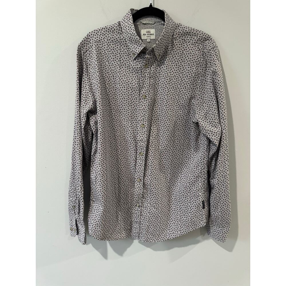 Ben Sherman Men’s Gray Floral Button-Down Shirt Size M – 100% Cotton Dress Shirt